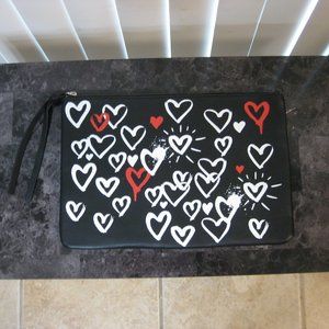 NWOT Express black white red graffiti heart makeup bag pouch